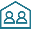 icon of outlined two people inside a outlined house