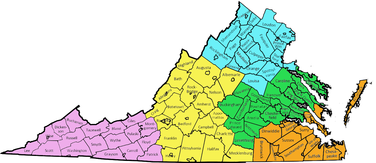 Regional Map of Virginia for Adult Protective Services